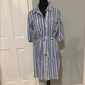 Blue and White Striped Shirt Dress